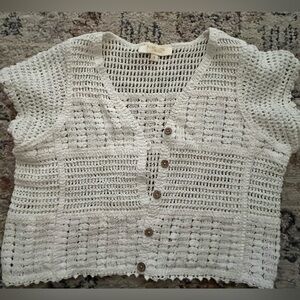 Rebellion Off White Crochet Juniors Cardigan - Size Small